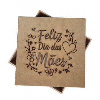 CAIXA 15 X 15 X 5 FELIZ DIA DAS MÃES FLORES CORACAO